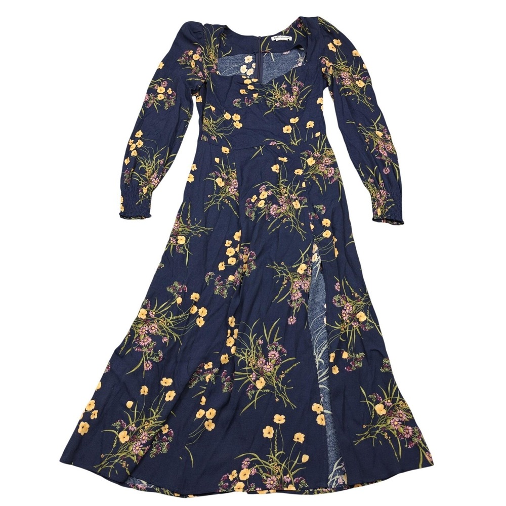 Reformation Dress Womens 6 Blue Floral Sweetheart Puff Sleeve Fit & Flare Maxi